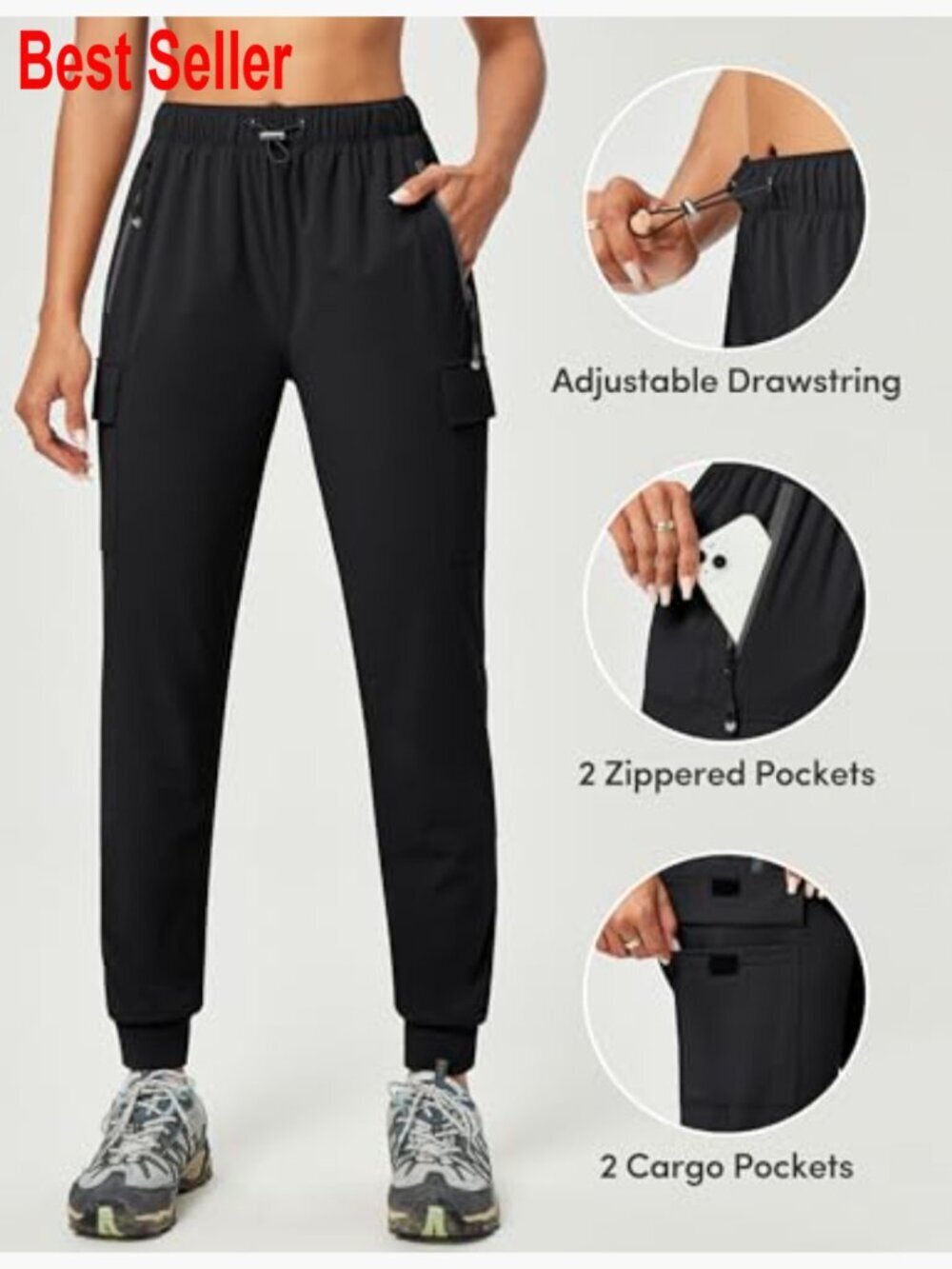Women's Hiking Cargo Joggers with Pockets Lightweight Stretchy Quick Dry - Picture 5 of 7